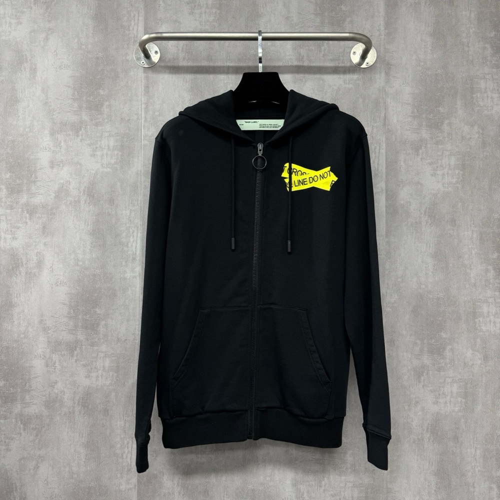 🚩steal authentic Off-White Black Hoodie with Yellow Detail